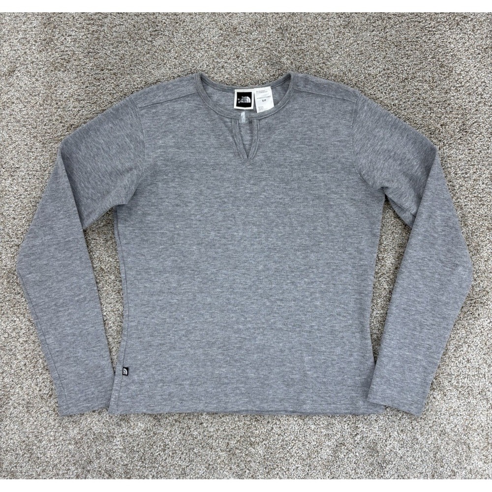 North Face Womens S Gray Long Sleeve Split Neck Fleece Knit Henley USA Made Vtg - Picture 11 of 11